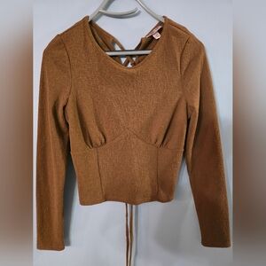 Willow Chestnut Long Sleeve Women's Top With Lace Up Back
